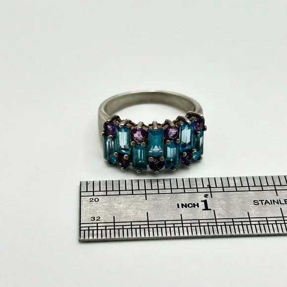 Sterling Silver Ring with Topaz and Amethyst Gemstones - Size 9 - Picture 6 of 7